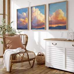 Sunset Cloud Wall Art Set Of 3 - Golden Sky Landscape Prints Serene Mountain Horizon Artwork Warm Modern Decor - thumbnail 2