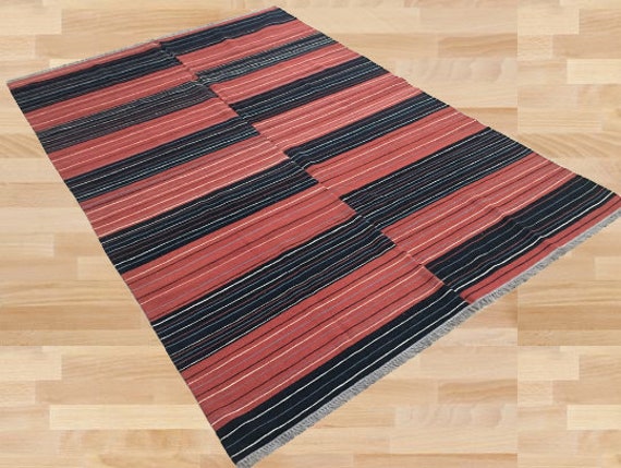 Handwoven Kilim Rug, Black & Red Bohemian Style, 293x201 cm - image 1