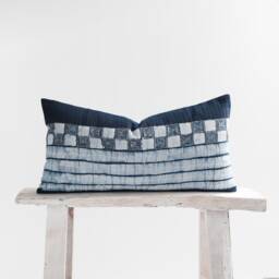 Indigo Batik Lumbar Pillow Cover - Handwoven Hmong Textile, 12x24 - thumbnail 1