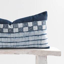 Indigo Batik Lumbar Pillow Cover - Handwoven Hmong Textile, 12x24 - thumbnail 2