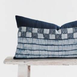 Indigo Batik Lumbar Pillow Cover - Handwoven Hmong Textile, 12x24 - thumbnail 3