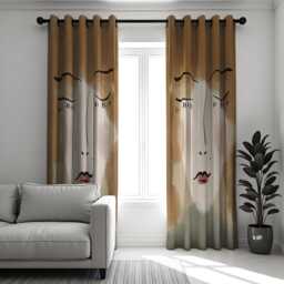 Minimalist Face Line Art Curtains, Modern Abstract Portrait Window Drapes For Living Room Or Bedroom, Boho Neutral Made To Measure Curtains - thumbnail 2