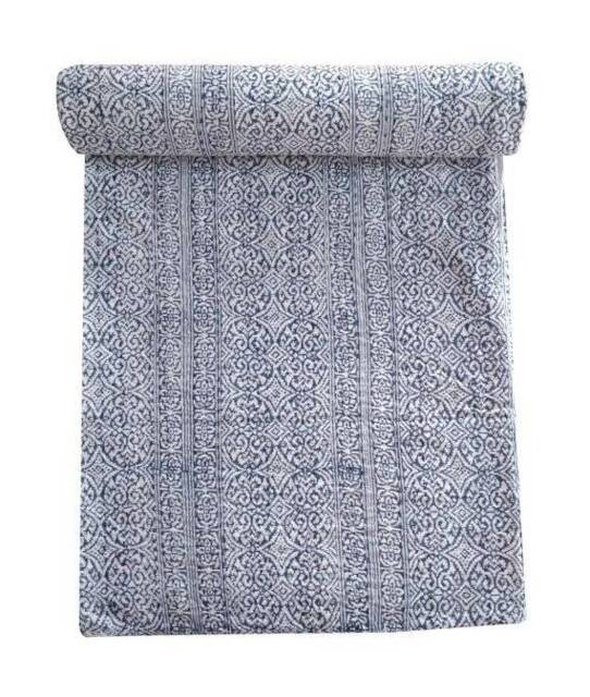 Handmade Indian Kantha Quilt, Cotton Bedspread, Queen Size - image 1