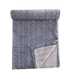 Handmade Indian Kantha Quilt, Cotton Bedspread, Queen Size - thumbnail 3