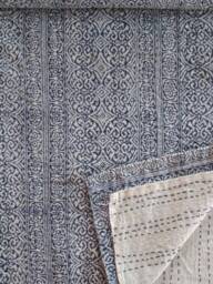 Handmade Indian Kantha Quilt, Cotton Bedspread, Queen Size - thumbnail 2