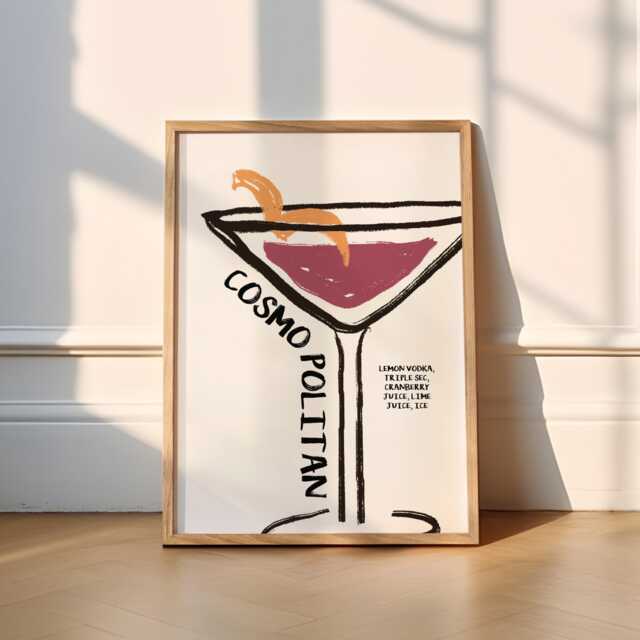 Cosmopolitan Whimsical Print - Cocktails - Cocktail Prints, Kitchen Poster, Drinks, Cosmo, Funky, Wall Art, Margarita, Summer, Gin, Pink - image 1