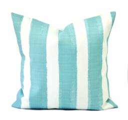 One Striped Outdoor Pillow Cover, Cushion, Decorative Throw Pillow, Light Blue Accent Aqua Blue - thumbnail 1