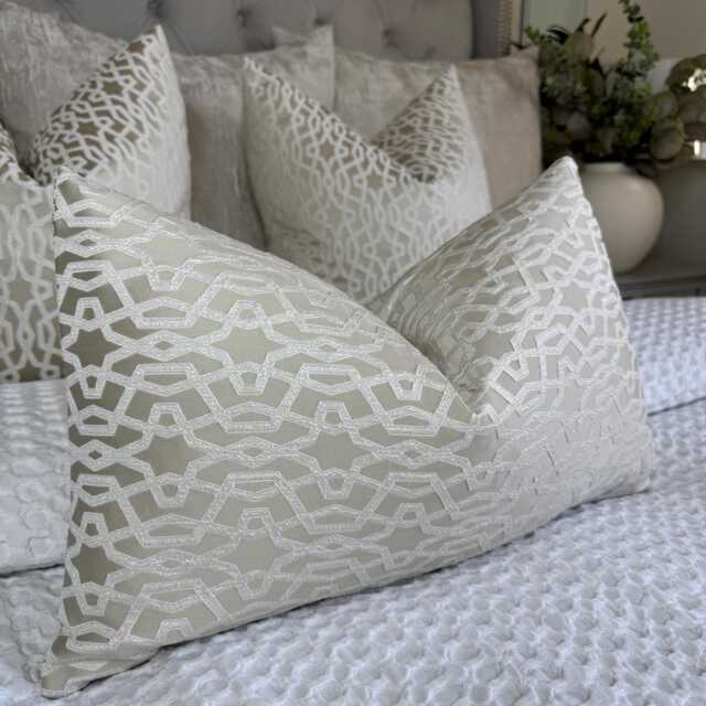 Geometric Lumbar Cushion Cover, Luxury Pillow Designer Cover Sofa Bed , Champagne Prestigious Textiles Karma - image 1