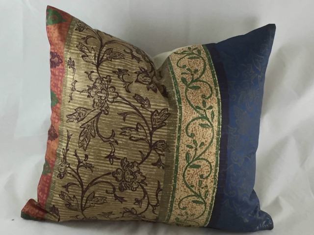 Floral Print Cotton Sateen Cushion Cover, Taupe, Yellow & Blue, 22x20 - image 1