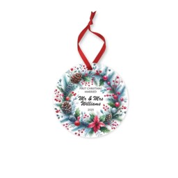 First Christmas Married Ornament Xmas Wreath Marble Mr & Mrs Decor Ceramic Or Mdf Acrylic Bauble Disc Customised Tree Decorations Decors - thumbnail 4