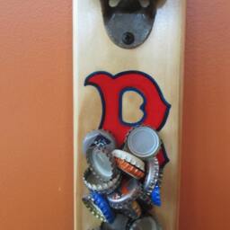 Boston Red Sox Wall Mounted Wooden Magnetic Bottle Opener With Magnetic Cap Catcher Bottle Catching Opener - thumbnail 2