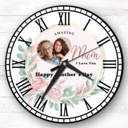 Amazing Mum Pink Floral Heart Photo Mother's Day Gift Personalised Clock - thumbnail 1