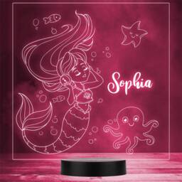Girls Long Hair Mermaid Listen To Music Square Custom Gift Colour Night Light - thumbnail 1
