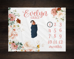 Wild Flower Milestone Blanket, Baby Shower Gift, Keepsake Girl Wildflower Gm02