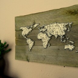 World Map Wall Decal - String Art Reclaimed Wood Gifts For Travellers Office Decor Living Room - thumbnail 3