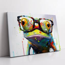 Fun & Unique Frog With Glasses Abstract Modern Painting Wall Art Framed Canvas Poster Print Home Kitchen Office Room Decor Gifts - thumbnail 2