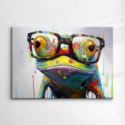 Fun & Unique Frog With Glasses Abstract Modern Painting Wall Art Framed Canvas Poster Print Home Kitchen Office Room Decor Gifts - thumbnail 3