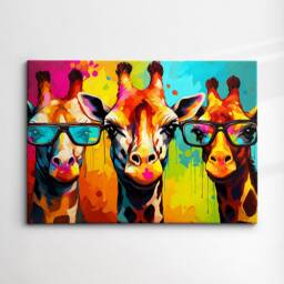 Colorful Giraffe Family Glasses Abstract Oil Painting Style Wall Art, Framed Canvas Poster Print, Home Kitchen Office Room Decor, Gifts - thumbnail 3