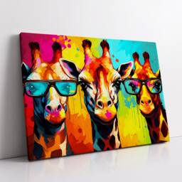 Colorful Giraffe Family Glasses Abstract Oil Painting Style Wall Art, Framed Canvas Poster Print, Home Kitchen Office Room Decor, Gifts - thumbnail 2