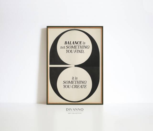 Balance Quote Poster, Self-Care Print, Minimal Mindful Wall Art, Work-Life Canvas, Peaceful Digital Retro Well-Being Decor - image 1