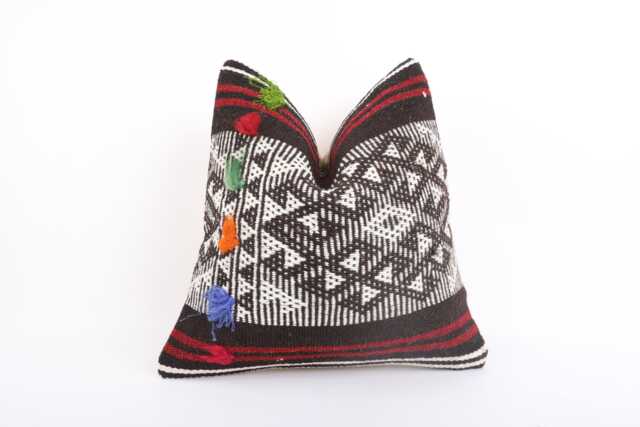 Vintage Turkish Kilim Pillow Cover Handwoven Wool Cushion - 16x16 - image 1