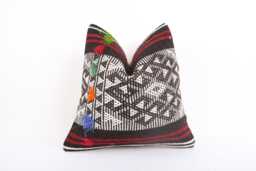 Vintage Turkish Kilim Pillow Cover Handwoven Wool Cushion - 16x16 - thumbnail 1