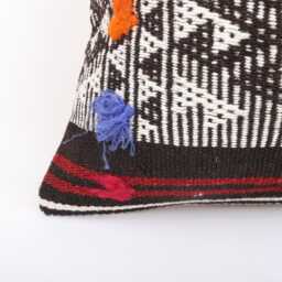 Vintage Turkish Kilim Pillow Cover Handwoven Wool Cushion - 16x16 - thumbnail 2