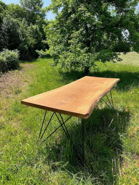 Oak Live Edge Dining Table, Long & Narrow, Solid Wood Table With Hairpin Legs, Customizable - image 1