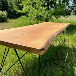 Oak Live Edge Dining Table, Long & Narrow, Solid Wood Table With Hairpin Legs, Customizable - thumbnail 2