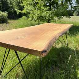 Oak Live Edge Dining Table, Long & Narrow, Solid Wood Table With Hairpin Legs, Customizable - thumbnail 3