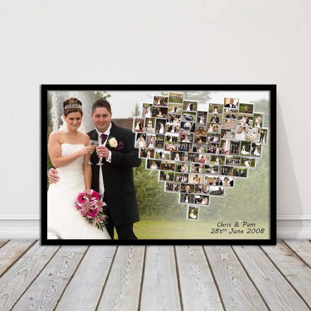Wedding Photo Collage Canvas - Main Image With Supporting Pictures Custom Couple Wall Art Personalised Anniversary Gift - image 1