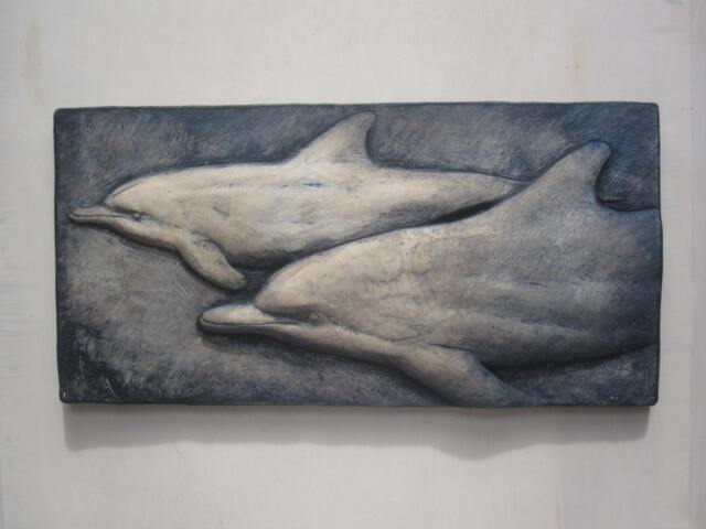 Swimming Dolphins Blue Ocean Wallsculpture Whale Art Marine Gift - image 1