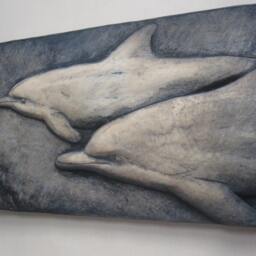 Swimming Dolphins Blue Ocean Wallsculpture Whale Art Marine Gift - thumbnail 3