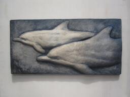 Swimming Dolphins Blue Ocean Wallsculpture Whale Art Marine Gift - thumbnail 1