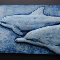 Swimming Dolphins Blue Ocean Wallsculpture Whale Art Marine Gift - thumbnail 4