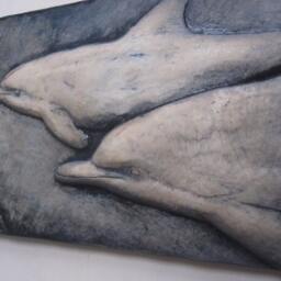 Swimming Dolphins Blue Ocean Wallsculpture Whale Art Marine Gift - thumbnail 2