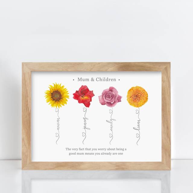 Mum & Children Personalised Flower Print - Mother & Kids Personalized Art - image 1