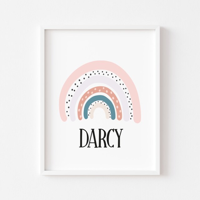 Personalised Rainbow Print Pink Nursery Decor, Girls Bedroom Wall Art - Unframed - image 1