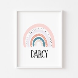 Personalised Rainbow Print Pink Nursery Decor, Girls Bedroom Wall Art - Unframed - thumbnail 1