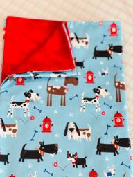 Blue Snuggle Blanket With Doggies & Fire Hydrants, Flannel For Baby Or Toddler - thumbnail 1