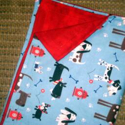 Blue Snuggle Blanket With Doggies & Fire Hydrants, Flannel For Baby Or Toddler - thumbnail 2