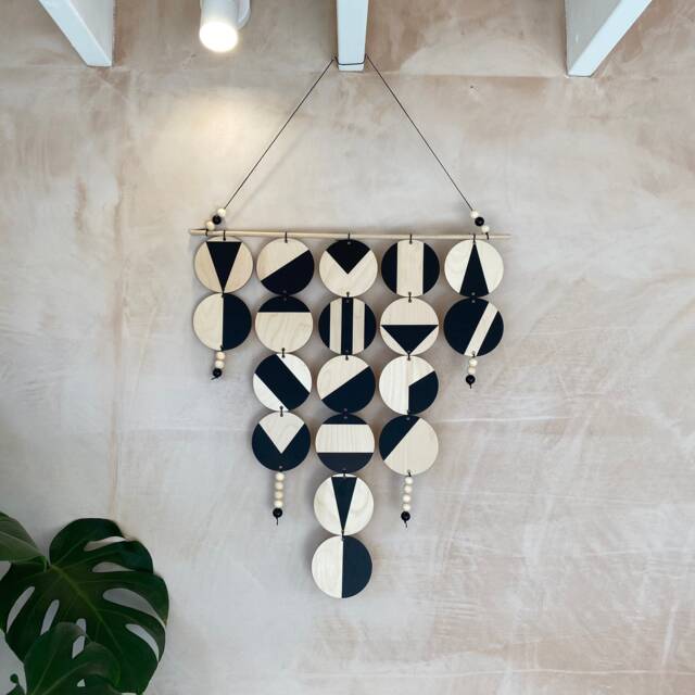 Black Geometric Wood Disc Wall Hanging Scandinavian Decor - image 1