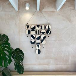 Black Geometric Wood Disc Wall Hanging Scandinavian Decor - thumbnail 2