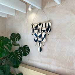 Black Geometric Wood Disc Wall Hanging Scandinavian Decor - thumbnail 3