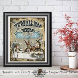 Wall Art Print Alice in Wonderland - Set Of 5 Decor On Antique Dictionary Book Pages Nursery Gift Wedding Farmhouse - thumbnail 2