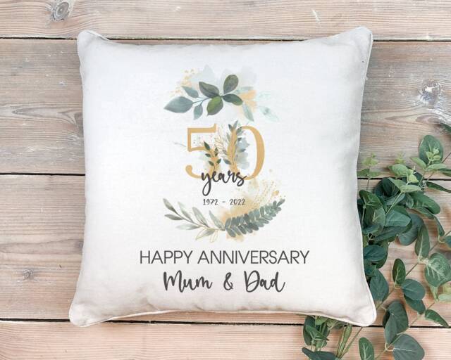 Personalised 50Th Anniversary Cushion, 50 Year Wedding Gift, Golden Ruby Keepsake - image 1