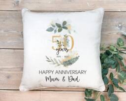 Personalised 50Th Anniversary Cushion, 50 Year Wedding Gift, Golden Ruby Keepsake