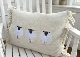 Handmade Embroidered Sheep 100% Wool Cushion, 40x50 cms Country Home Decor Scatter Cushion