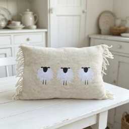 Handmade Embroidered Sheep 100% Wool Cushion, 40x50 cms Country Home Decor Scatter Cushion - thumbnail 2