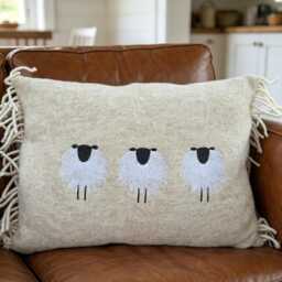 Handmade Embroidered Sheep 100% Wool Cushion, 40x50 cms Country Home Decor Scatter Cushion - thumbnail 3